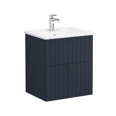 Vitra Root Groove 69413 Lavabo Dolabı, İki Çekmeceli, 60 Cm, Mat Lacivert, Köşeli Lavabolu